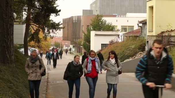 Studenten der Universität Europa gehen zur und von der Schule — Stockvideo
