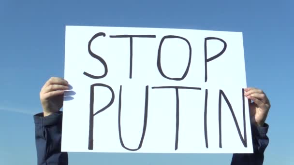 Prag Tjeckien Januari 2016 Demonstration Mot President Vladimir Putin Bannerstopp — Stockvideo