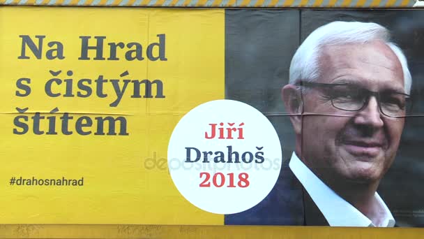 Olomouc República Checa Diciembre 2017 Cartelera Apoyo Candidatura Jiri Drahos — Vídeo de stock
