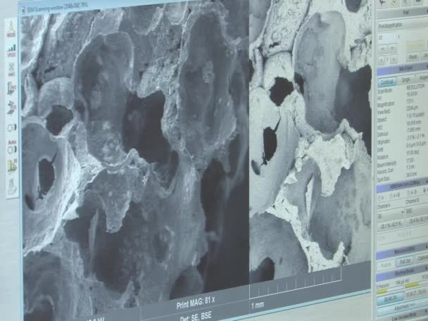 BRNO, REPUBBLICA CECA, 18 GENNAIO 2015: Microscopio elettronico, ricerca scientifica di nanoparticelle di materiali fisici, lavoro professionale moderno molto impegnativo, dettaglio del monitor, scienza delle nanotecnologie — Video Stock