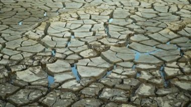 Kuraklık göl sulak arazisini çatlattı, bataklık toprağı kuruttu iklim değişikliği, çevre felaketi yeryüzü çatladı bitkiler ve hayvanlar için ölüm, toprak kuru bataklık