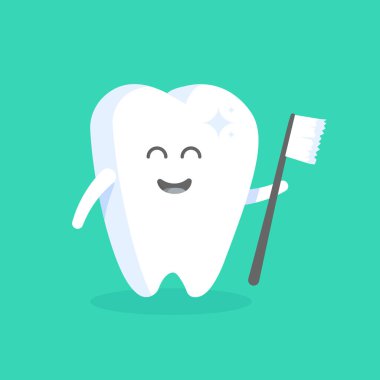 Sevimli çizgi diş karakter yüzü, gözleri ve elleri ile. Şahsiyet klinikler, diş hekimleri, afiş, tabela, web siteleri için kavram