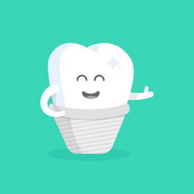 Sevimli çizgi diş karakter yüzü, gözleri ve elleri ile. Şahsiyet klinikler, diş hekimleri, afiş, tabela, web siteleri için kavram