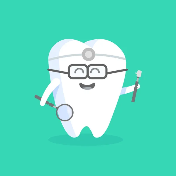 Personagem de dente bonito desenhos animados com rosto, olhos e mãos. O conceito para o personagem de clínicas, dentistas, cartazes, sinalização, sites — Vetor de Stock