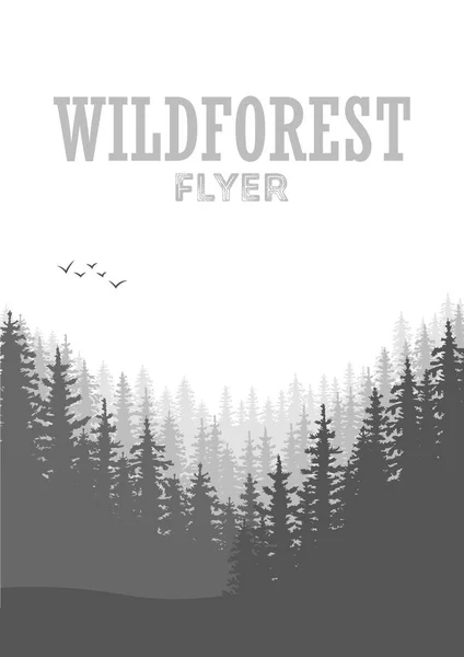 Wild coniferous forest flyer background. Pine tree, landscape nature, wood natural panorama. — Stock Vector