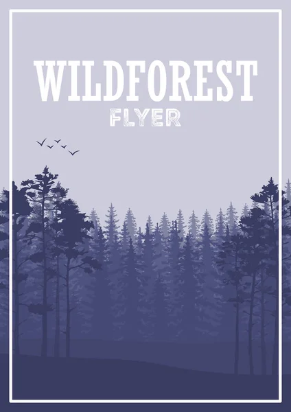 Wild coniferous forest flyer background. Pine tree, landscape nature, wood natural panorama. — Stock Vector