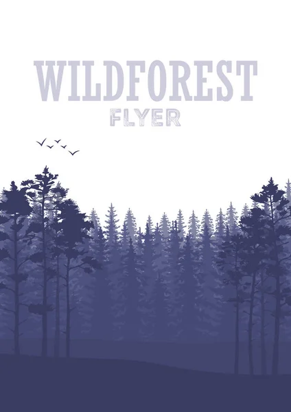 Wild coniferous forest flyer background. Pine tree, landscape nature, wood natural panorama. — Stock Vector