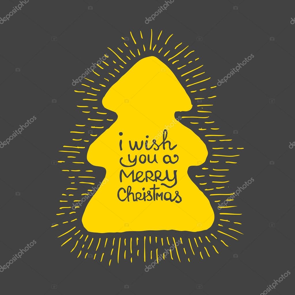 Hand drawn label with textured fir tree vector illustration.