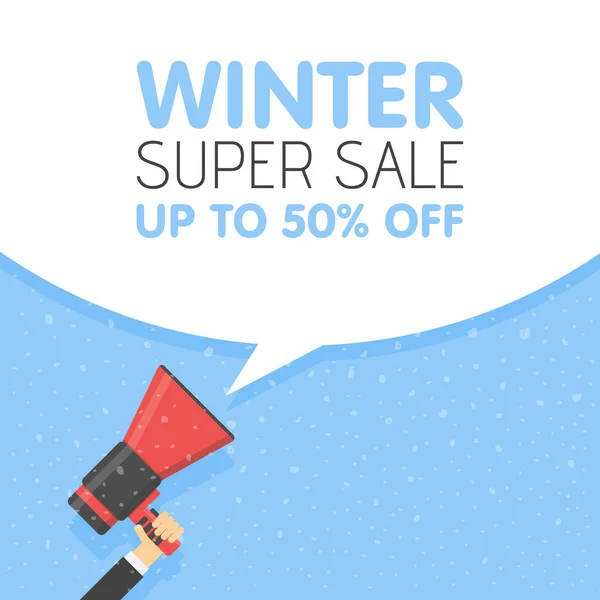 Megáfono de mano con anuncio de venta de invierno — Vector de stock