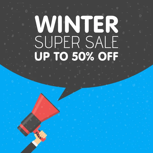 Megáfono de mano con anuncio de venta de invierno — Vector de stock