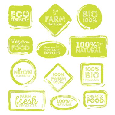 Yeşil Eco gıda etiketleri. Sağlık başlıkları. Vektör resim koleksiyonu