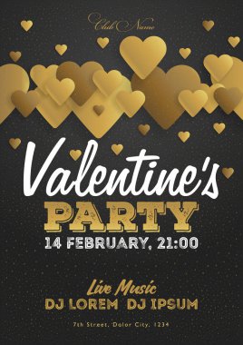 Altın günü daveti ilanı. Şablon kulüp için müzik akşamları. Müzisyenler, Djs. gece Festival partisi tarafından konuşma. Arka plan yürekleri. Vektör çizimler