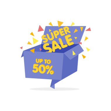 Açık mavi hediye kutusu ve konfeti. Satılık arka plan.