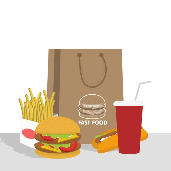 Banner with fast food with cola, hamburger and fries — Stock Vector