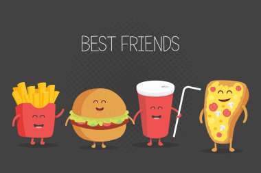 Şirin lokanta burger, soda, patates kızartması ve pizza