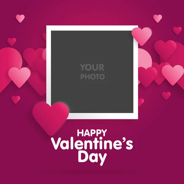 Postcard Happy Valentines Day with a blank template for photo. Vector illustration — Stock Vector
