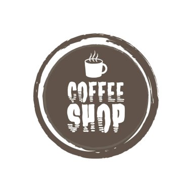 Kahve Dükkanı harf ve Kupası. Grunge daire arka plan. Vektör çizim