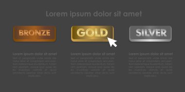 Simge vektör çizim ile fare seti altın gümüş ve bronz düğmelerini tıklatın