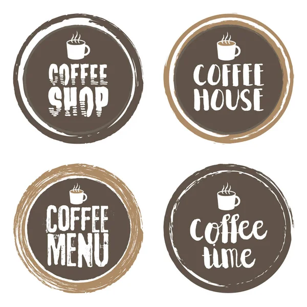 Coffe Menu Letters and Cup. Grunge circle set. Vector illustration — Stock Vector