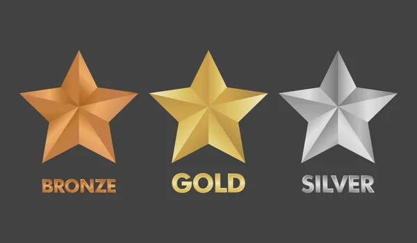 Χρυσός Ασήμι και μπρούντζο αστέρι σετ διανυσματικά εικονογράφηση — Διανυσματικό Αρχείο