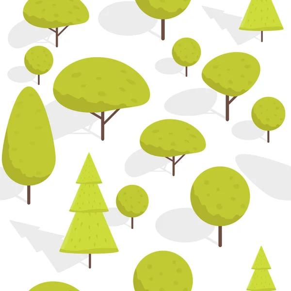 Dibujos animados sin costura isométricos árboles patrón vector ilustración — Vector de stock