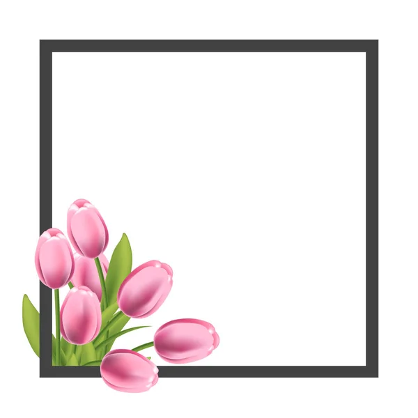 现实的郁金香花相框。用于文本、 问候语和春季促销横幅的空白模板。矢量图 — 图库矢量图片