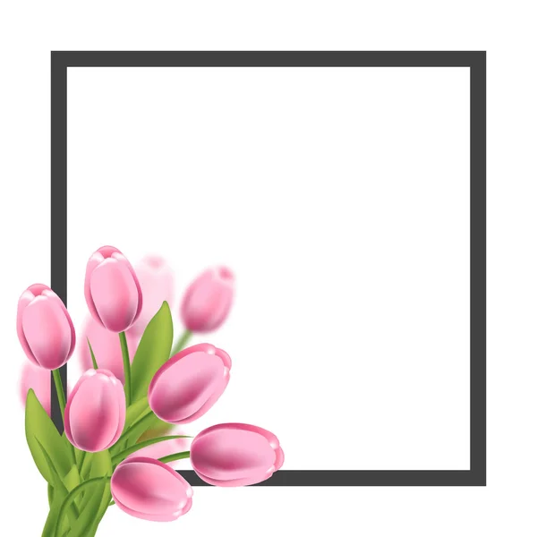 现实的郁金香花相框。用于文本、 问候语和春季促销横幅的空白模板。矢量图 — 图库矢量图片