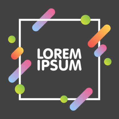Düz dinamik arka plan tasarımı. Renkli geometrik çerçeve ve metin için yer ile siyah gri arka plan üzerine. Vektör çizim