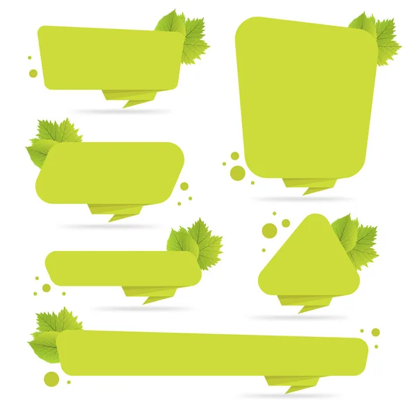 Set di banner origami di carta verde con foglie. Modello per prodotti biologici, vendite, siti web ed etichette. Luogo per illustrazione vettoriale del testo — Vettoriale Stock