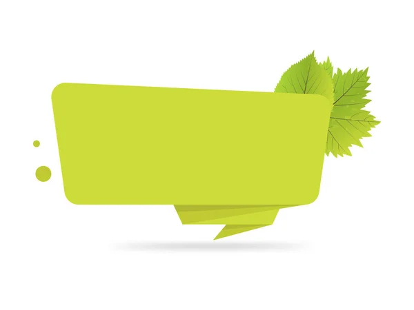 Bandiere origami di carta verde con foglie. Modello per prodotti biologici, vendite, siti web ed etichette. Luogo per illustrazione vettoriale del testo — Vettoriale Stock