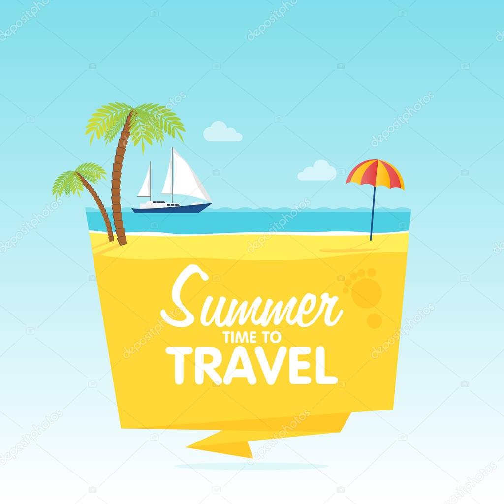 Time to travel, summer vacation, Vector flat background and objects illustrations badges tamplate
