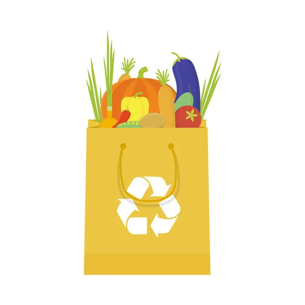 Embalagem de papel com produtos frescos e saudáveis. Produtos orgânicos da fazenda. Ilustração de design plano vetorial — Vetor de Stock
