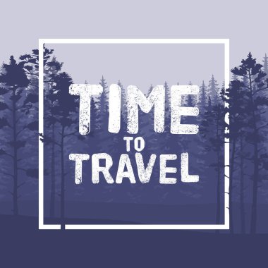 Mektup çam ağacı vektör çizim ile vahşi orman arka plan seyahat için zaman