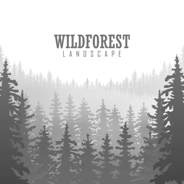 Wild coniferous forest background. Pine tree, landscape nature, wood natural panorama. — Stock Illustration Wild coniferous forest background. Pine tree, landscape nature, wood natural panorama. Royalty Free Stock Illustrations