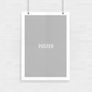 Boş beyaz A4 ATAÇ ile asılı vektör kağıt mockup ölçekli. Senin flyers, broşürler, başlıkları vb ile bu son derece gerçekçi tasarım şablonu öğesi ayrıntılı göster