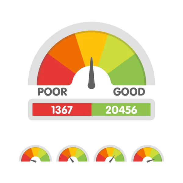 Vector illustration of credit score gauge. Speedometer icon in flat style. Performance Meter — Stock Vector