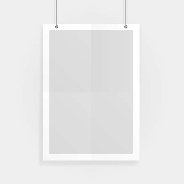 Empty white A4 sized vector paper mockup hanging with paper clips. Show your flyers, brochures, headlines etc with this highly detailed realistic design template element — Stock Vector