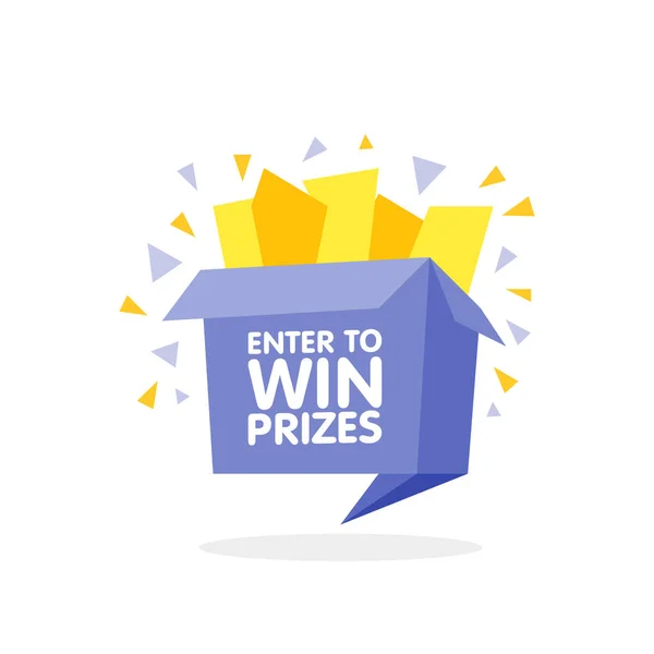 Enter för att vinna priser presentbox. Cartoon origami style vektorillustration — Stock vektor