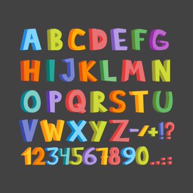 Komik çizgi roman yazı tipi. Elle çizilmiş lowcase ve büyük renkli karikatür İngiliz alfabesinde geçerli olan harfleri. Vektör çizim