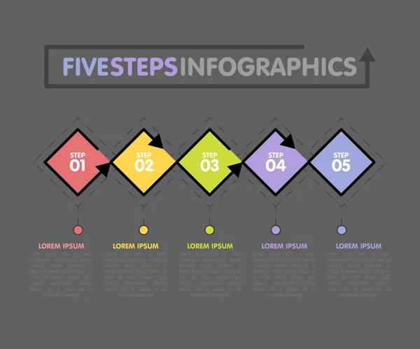 Modelo de infográficos de negócios. Linha do tempo com 5 losango, passos, cinco opções de números. Vetor — Vetor de Stock