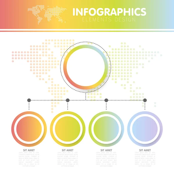 Vectorillustratie van de infographics met de gestippelde wereldkaart met de vier cirkels met stappen — Stockvector