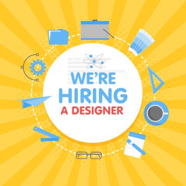 Biz bir tasarımcı kiralamak. Megafon kavramı vektör çizim. Banner şablon, reklamlar, arama graphick sanatçı iş için işe çalışanlar için