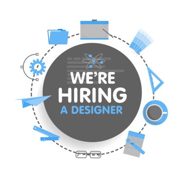 Biz bir tasarımcı kiralamak. Megafon kavramı vektör çizim. Banner şablon, reklamlar, arama graphick sanatçı iş için işe çalışanlar için