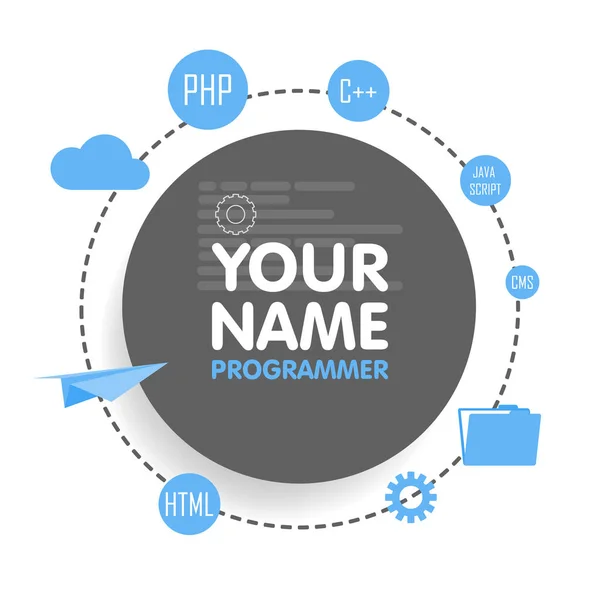 Avatar programmatore di social network. Posto per il tuo nome. Modello del portafoglio di sviluppatori, banner, annunci, siti web e altri progetti. Vettore — Vettoriale Stock