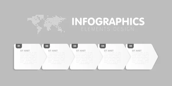 Modèle d'infographie d'entreprise. Chronologie avec 5 étapes de flèche, cinq options de nombre. Vecteur — Image vectorielle