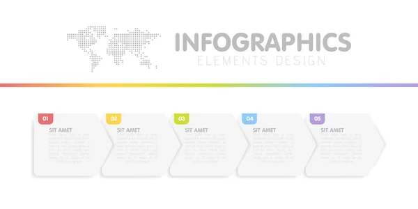 Modelo de infográficos de negócios. Linha do tempo com 5 passos de seta, cinco opções de número. Vetor —  Vetores de Stock