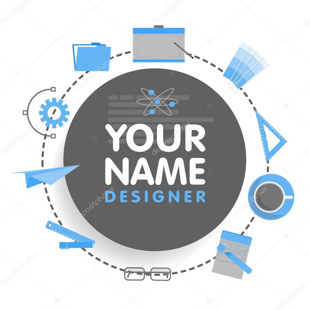 Social network designer avatar. Place for your name. Template of the artist portfolio, banners, announcements, web sites and other projects