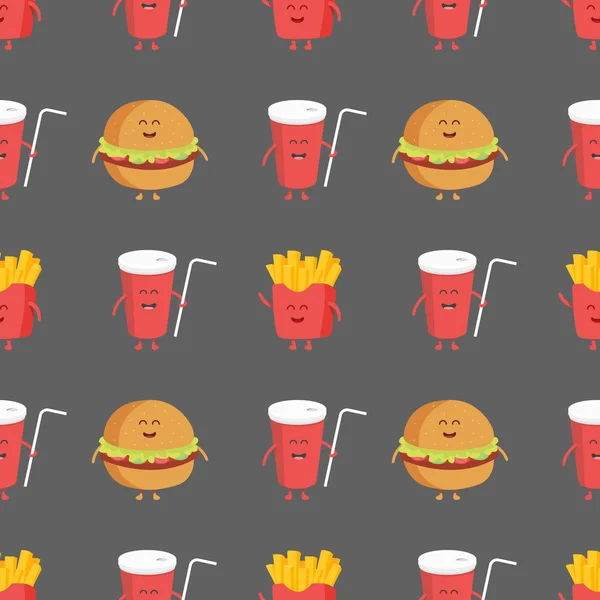 Pommes, Burger und Cola nahtlos. Vorlage für Kindermenü Restaurant. Vektorillustration — Stockvektor