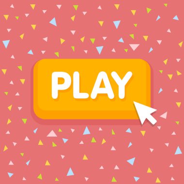 Oyun düğme fare imleç vektör çizim ile. Konfeti arka plan