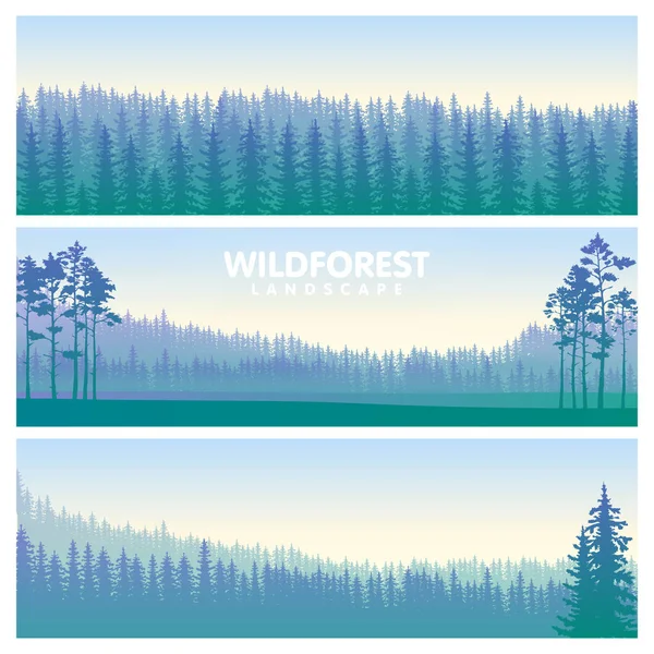 The blue wildforest landscape set — Stock Vector